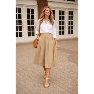 Alex Mill Linen Midi Skirt Size Large In Vintage Khaki Pockets Lined Buttons